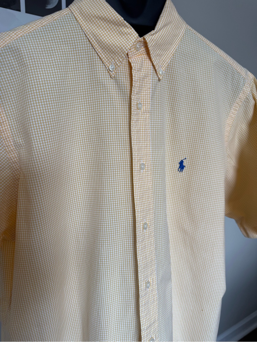 Ralph Lauren Yellow Gingham Button-Down with Blue Pony L